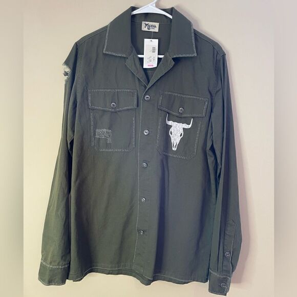 NWT Mumu Olive Army Jacket with Skull Graphic NWT - Picture 2 of 13